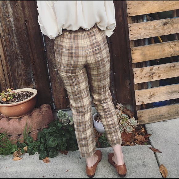 vintage Pants - Vintage plaid highwaist cropped cigarette pants 25